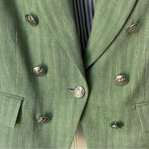 Veronica Beard Diego Dickey Jacket Green Herringbone Linen Blazer Size 10 - Picture 4 of 9